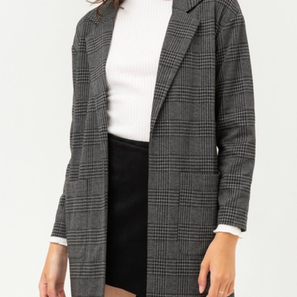 Long Sleeves Check Pattern Blazer